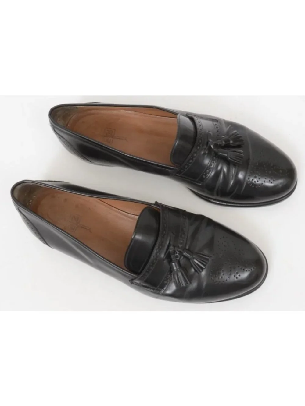 S2 by Santoni Mens 11EE Black Leather Tassle Loafers Dress Old Money Preppy Shoe